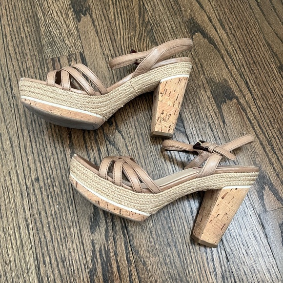 Prada Womens Strappy Nude Leather Cork Wedge Sandals. US size 6.5 - Picture 5 of 11